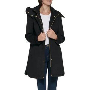 NWT Cole Haan Signature Wool Blend Jacket with Removable Faux Fur Trim Hood 2